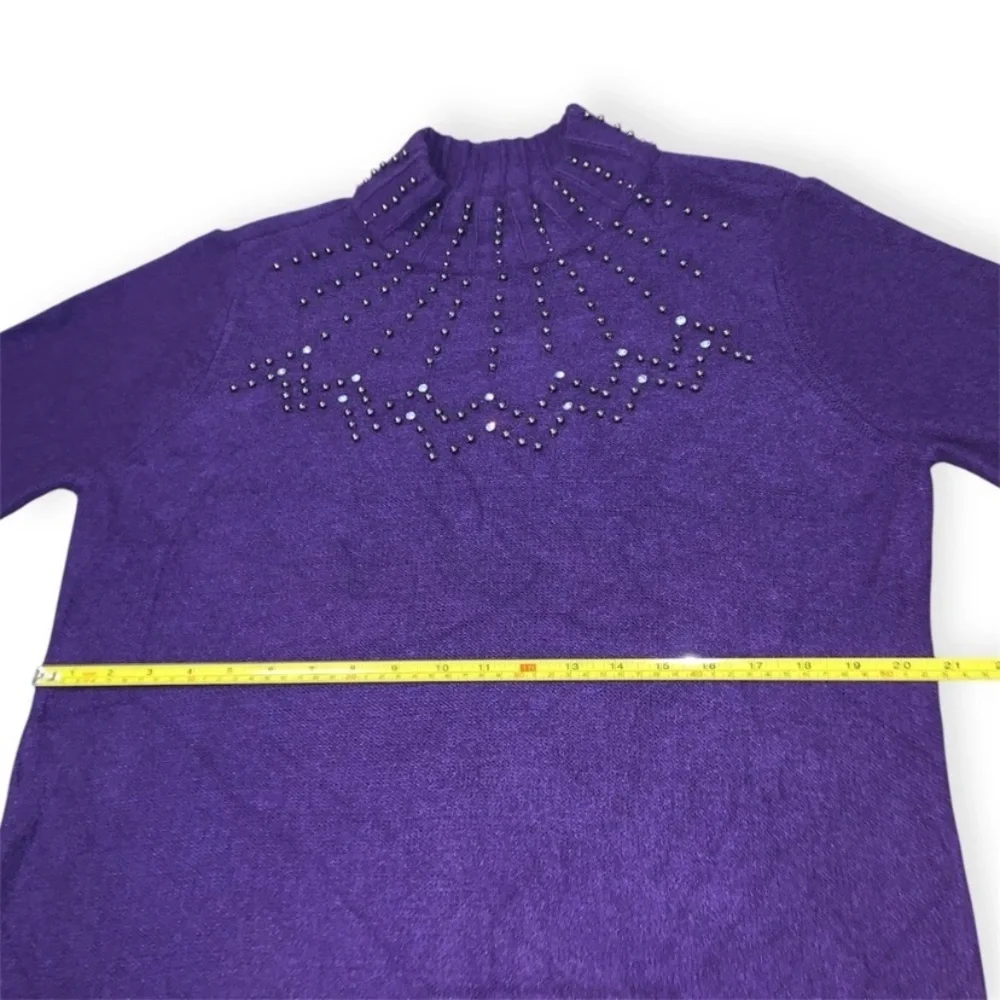 Alfani Embellished Knit Mock Turtleneck Sweater Purple
